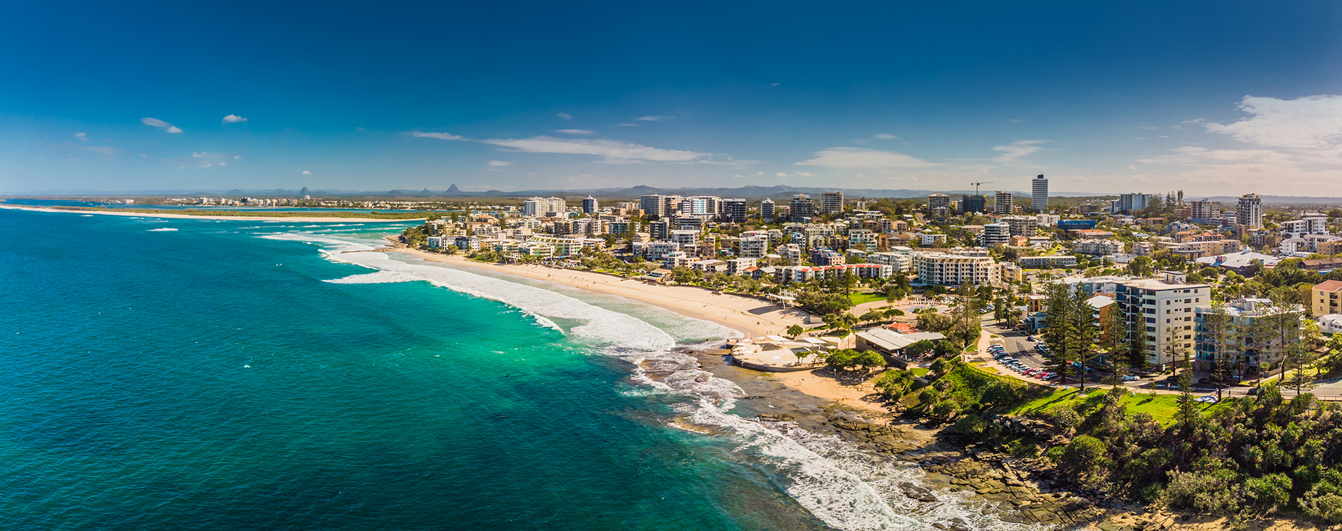 Aerial view of Kings Beach, Caloundra on the Sunshine Coast